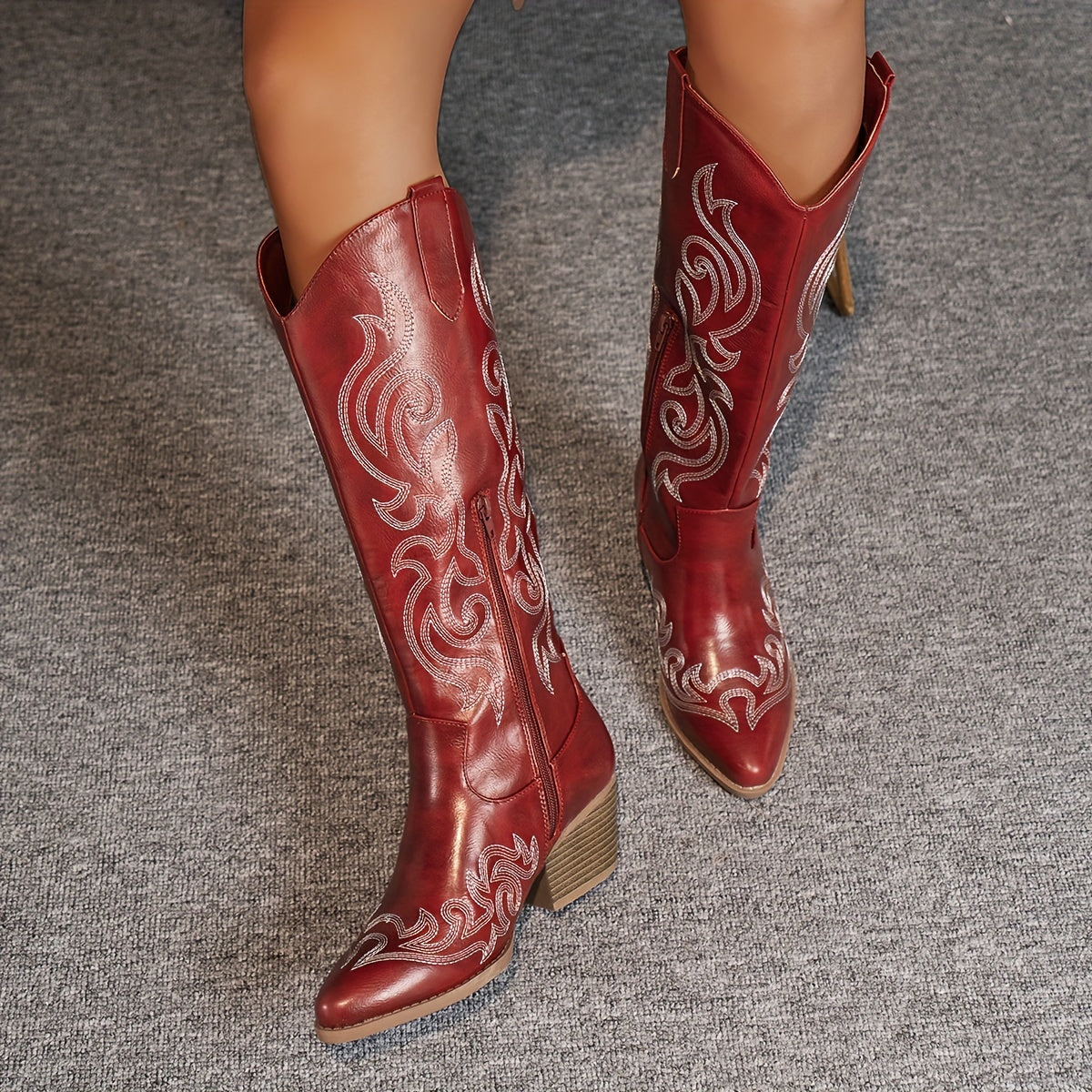 Grace | Embroidered Western Cowboy Knee High Block Heel Boots