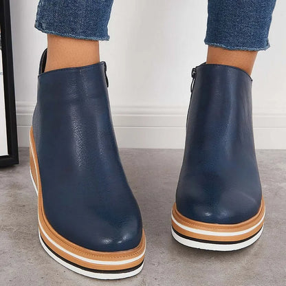 Kelly | Leather Wedge Platform Side Zip Ankle Boots