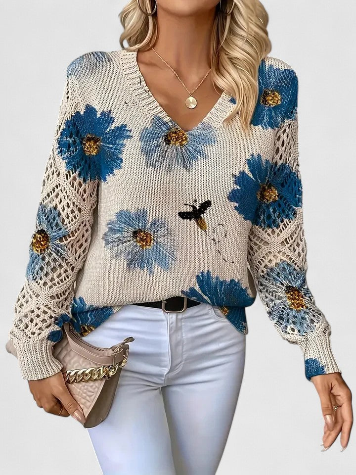 Liza | Floral Knit Lattice Sleeve Winter Cardigan
