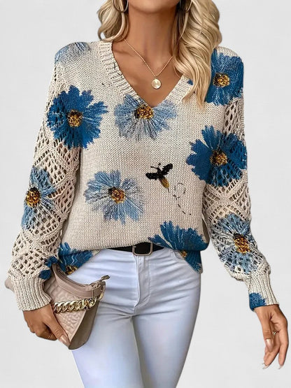 Liza | Floral Knit Lattice Sleeve Winter Cardigan