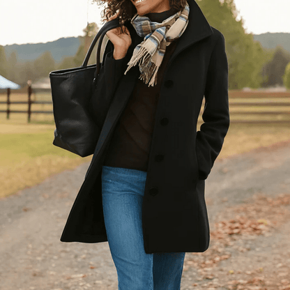 Briar | Hooded Single-Breasted Wool Coat with Side Pockets (Mid-Length)