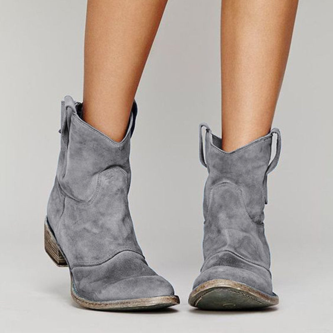 Daisy | Suede Western Cowboy Block Heel Ankle Boots