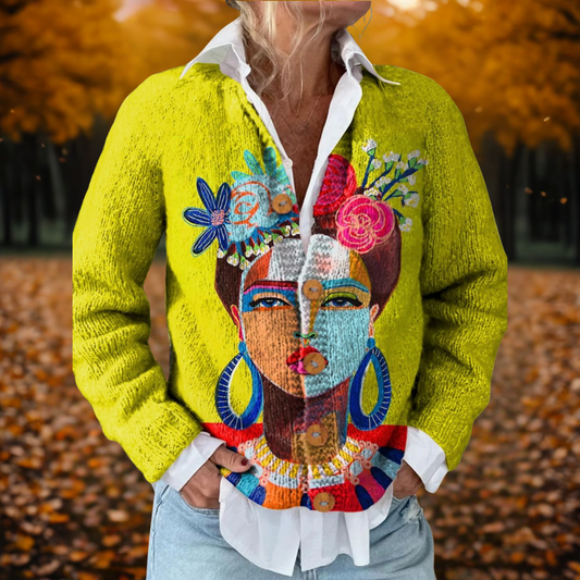 Anna | Art Print Open-Front Cosy Winter Cardigan