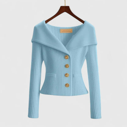 Ava | Portrait Collar Ribbed Knit Cardigan