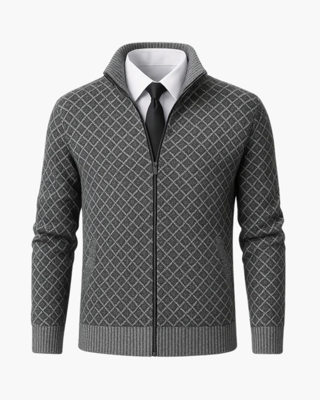 Jolyon | Checked Knit Zip Jacket with Ribbed Trims