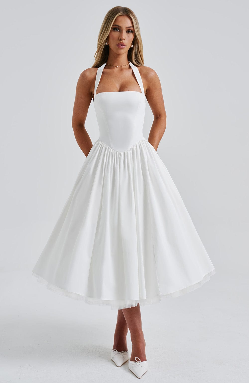 Cecilia | Women's Halter Midi Wedding Guest Dress