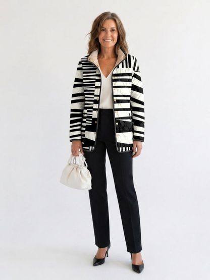 Morwenna | Black and White Abstract Print Quilted Jacket