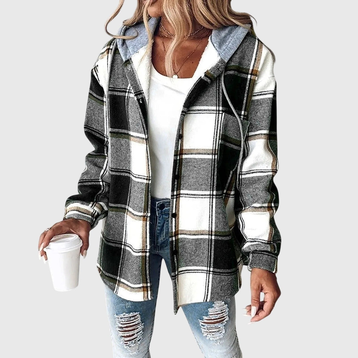 Parker | Relaxed Fit Plaid Hooded Button-Front Jacket
