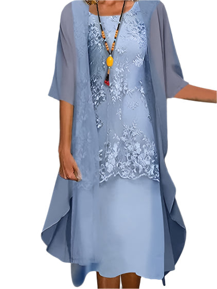 Amelia | Women's Flowing Sheer Sleeve Midi Wedding Guest Dress