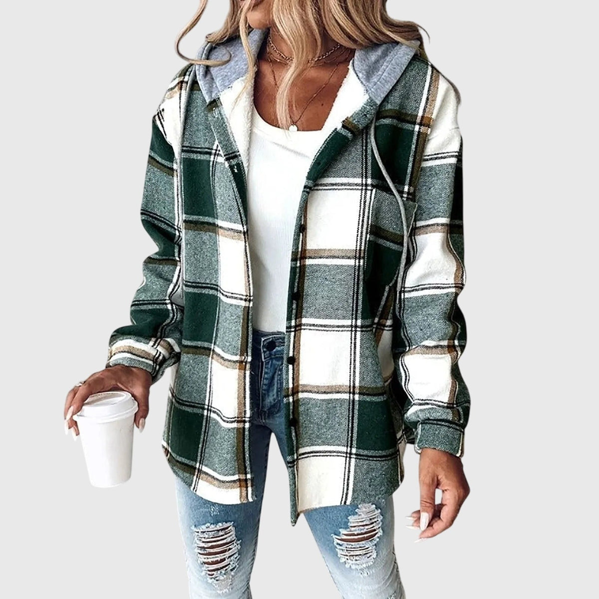 Parker | Relaxed Fit Plaid Hooded Button-Front Jacket