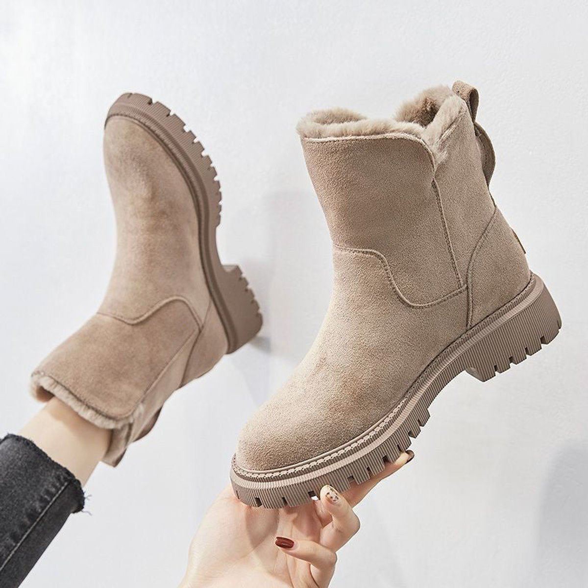 Sadie | Suede Fleece Lined Slip On Winter Ankle Boots