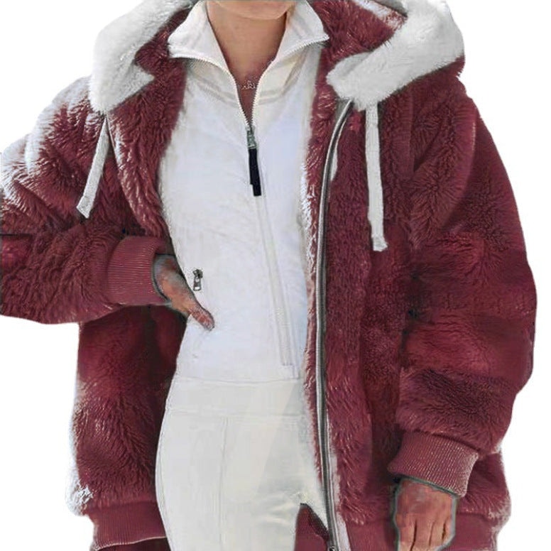 Aurora | Fitted Colour-Block Teddy Fleece Hooded Jacket
