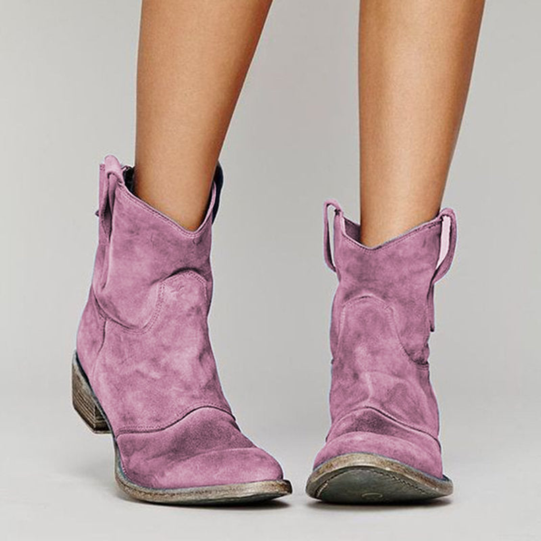 Daisy | Suede Western Cowboy Block Heel Ankle Boots