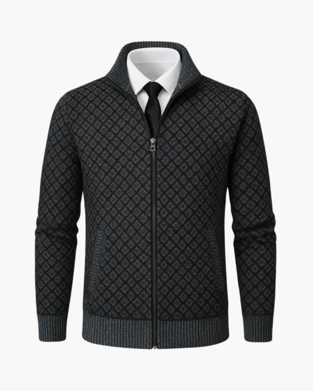 Jolyon | Checked Knit Zip Jacket with Ribbed Trims
