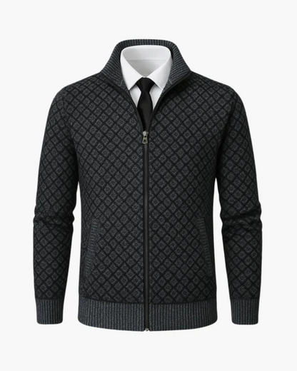 Jolyon | Checked Knit Zip Jacket with Ribbed Trims