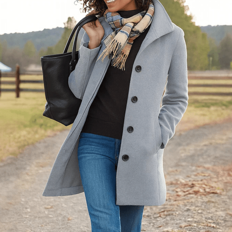Briar | Hooded Single-Breasted Wool Coat with Side Pockets (Mid-Length)