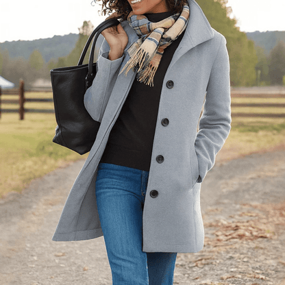 Briar | Hooded Single-Breasted Wool Coat with Side Pockets (Mid-Length)
