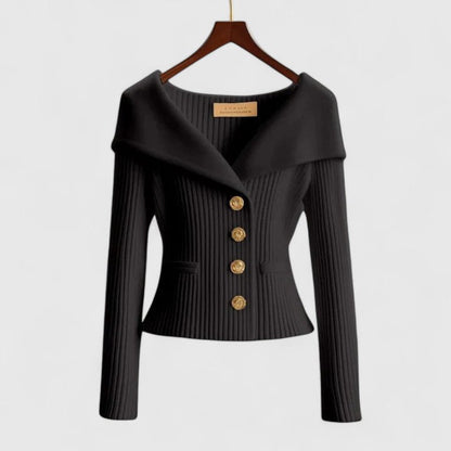 Ava | Portrait Collar Ribbed Knit Cardigan