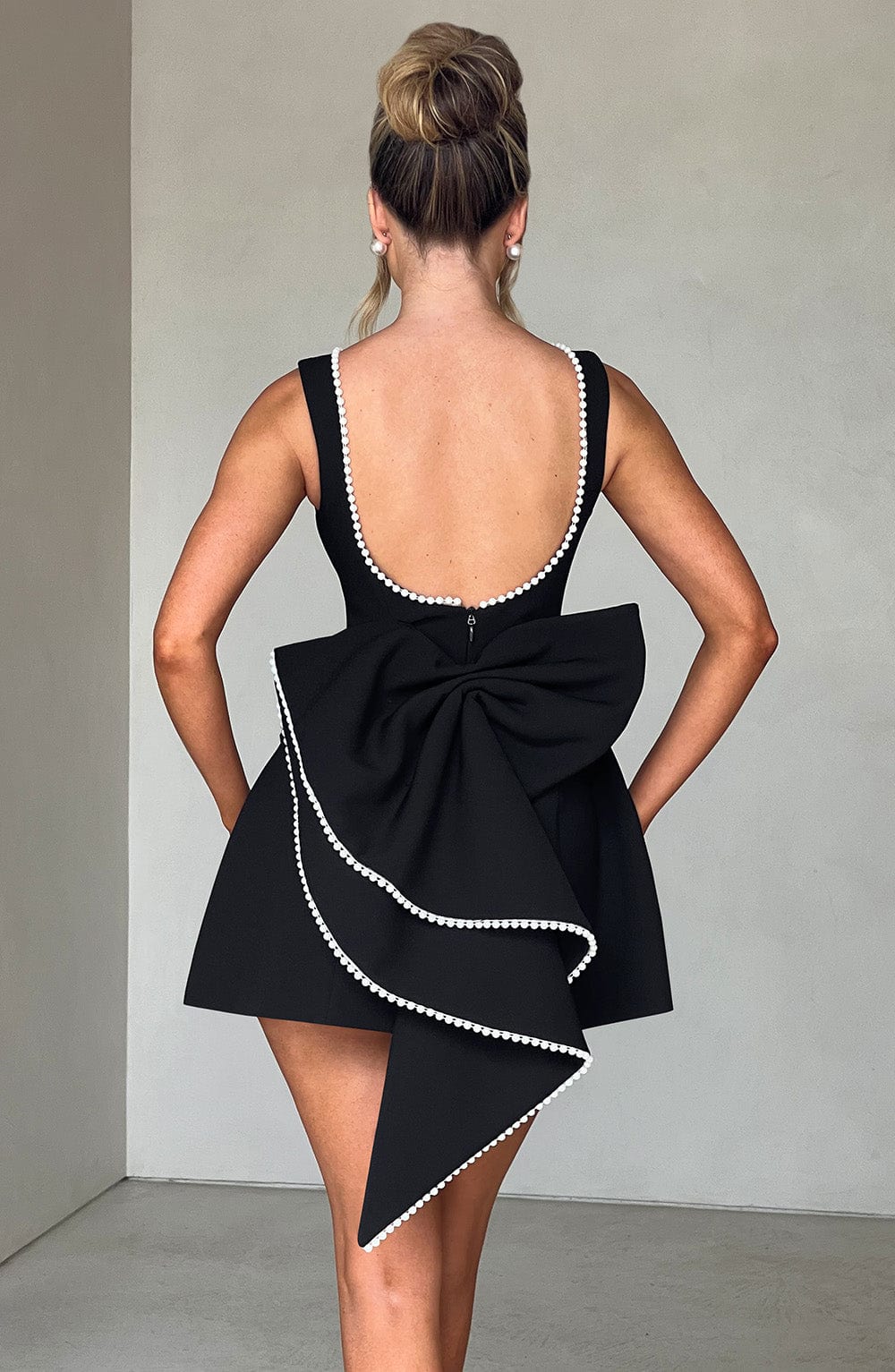 Isla | Wedding Guest A-Line Mini Dress with Pearl Trim