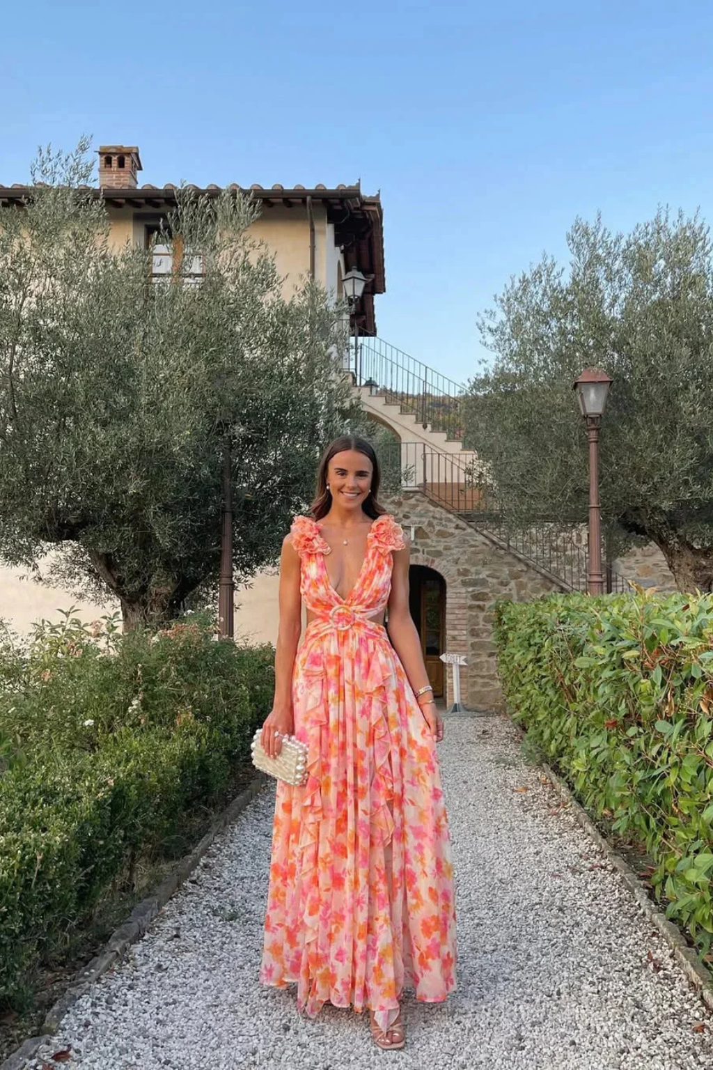 Sophie | Floral Wedding Guest V-Neck Ruffle Maxi Dress