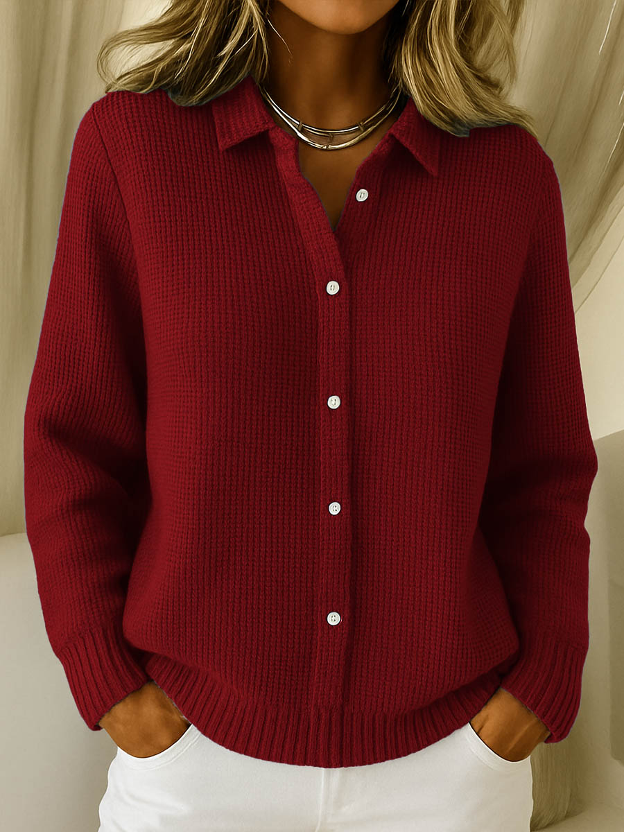 Lisa | Shirt Collar Waffle Knit Cardigan