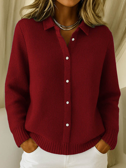 Lisa | Shirt Collar Waffle Knit Cardigan