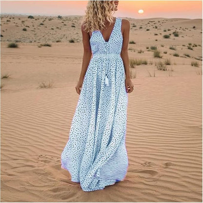Catherine | Boho Sleeveless V-Neck Maxi Dress