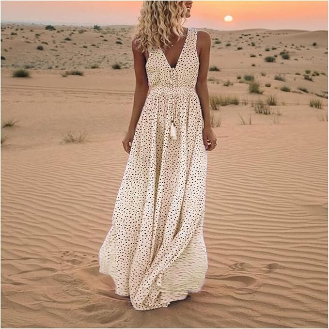 Catherine | Boho Sleeveless V-Neck Maxi Dress