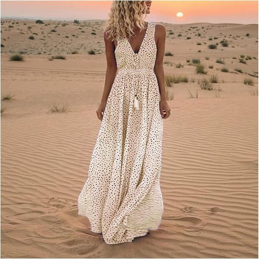 Catherine | Boho Sleeveless V-Neck Maxi Dress