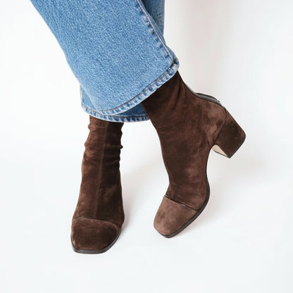 Rachel | Suede Square Toe Block Heel Ankle Boots