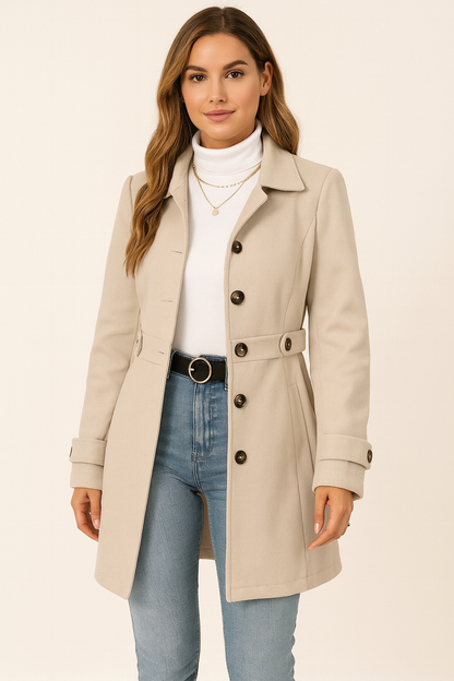 Lavinia | Tailored Button Front Trench Coat with Belt Tabs
