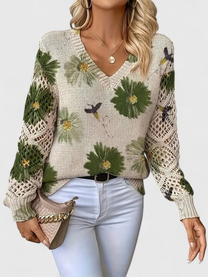 Liza | Floral Knit Lattice Sleeve Winter Cardigan