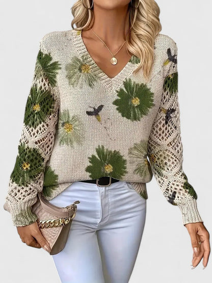 Liza | Floral Knit Lattice Sleeve Winter Cardigan