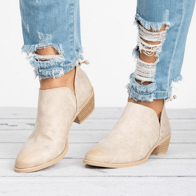 Marta | Cut-Out Slip-On Block Heel Ankle Boots