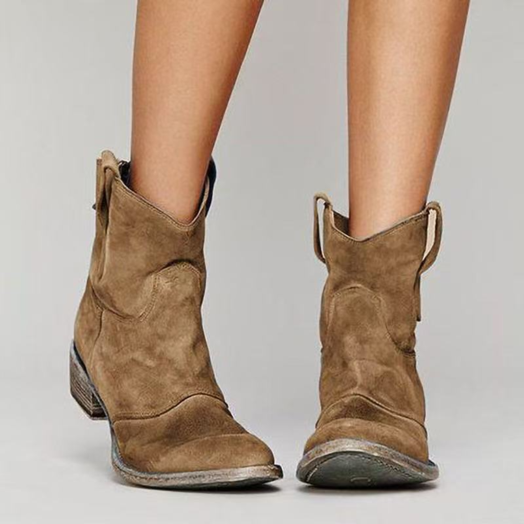 Daisy | Suede Western Cowboy Block Heel Ankle Boots