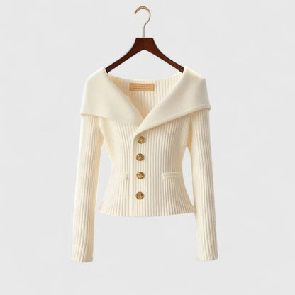 Ava | Portrait Collar Ribbed Knit Cardigan
