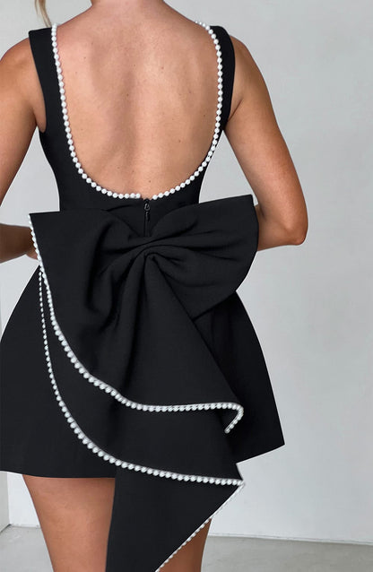 Isla | Wedding Guest A-Line Mini Dress with Pearl Trim