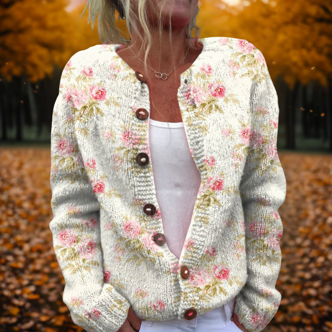 Jessie | Flower Art Open-Front Cosy Winter Cardigan