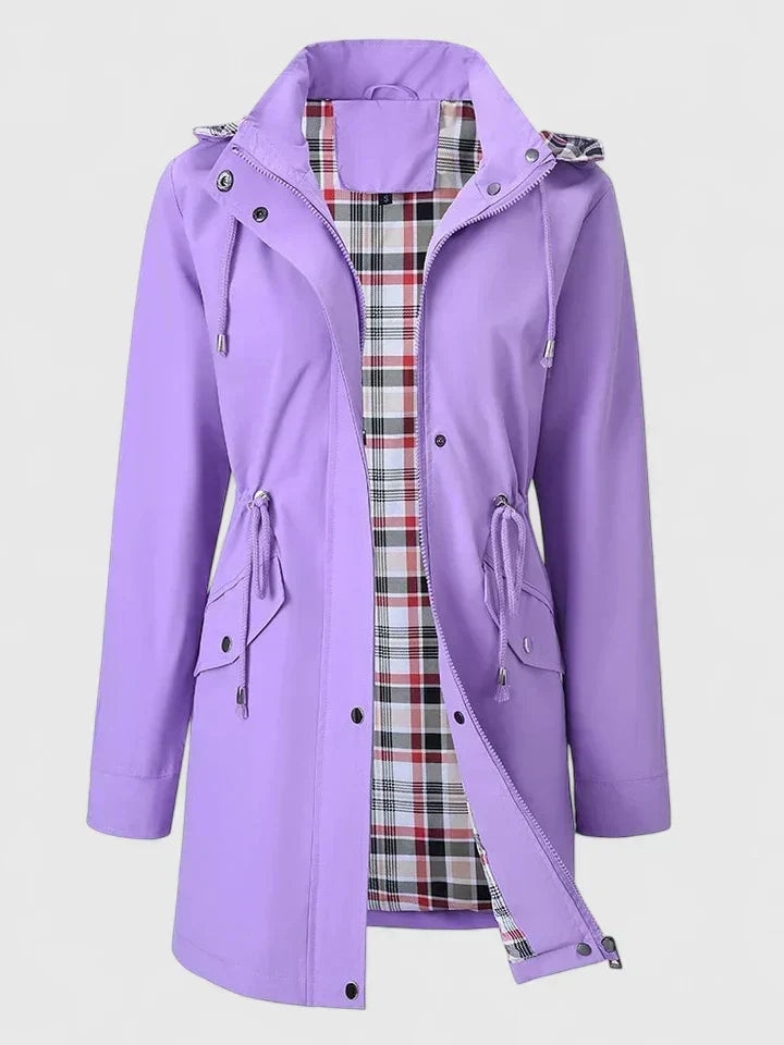 Marinette | Plaid Lined Hooded Waterproof Rain Jacket