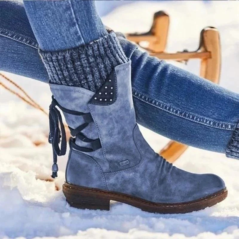 Wendy | Suede Lace Up Winter Mid Calf Boots