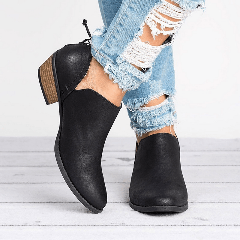 Marta | Cut-Out Slip-On Block Heel Ankle Boots