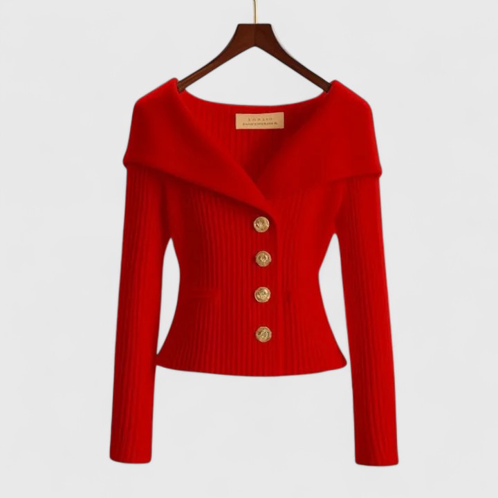 Ava | Portrait Collar Ribbed Knit Cardigan