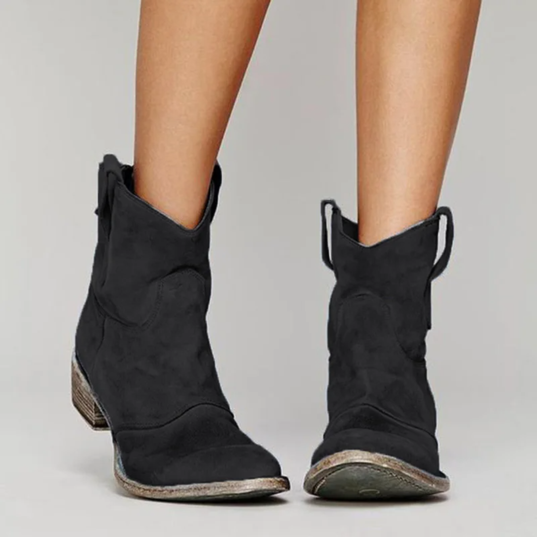 Daisy | Suede Western Cowboy Block Heel Ankle Boots