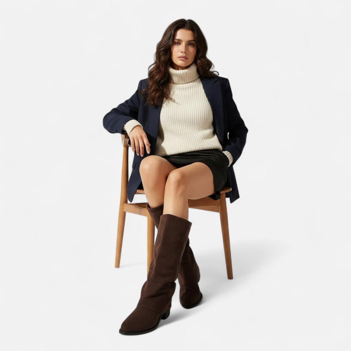 Verona | Foldover Suede Knee-High Block Heel Boots