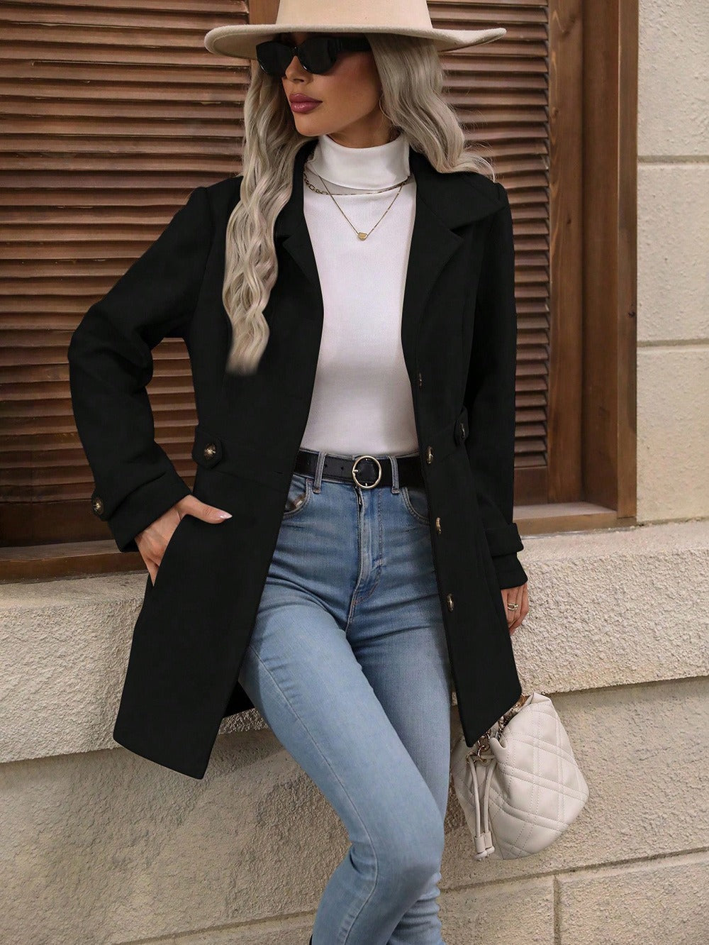 Lavinia | Tailored Button Front Trench Coat with Belt Tabs