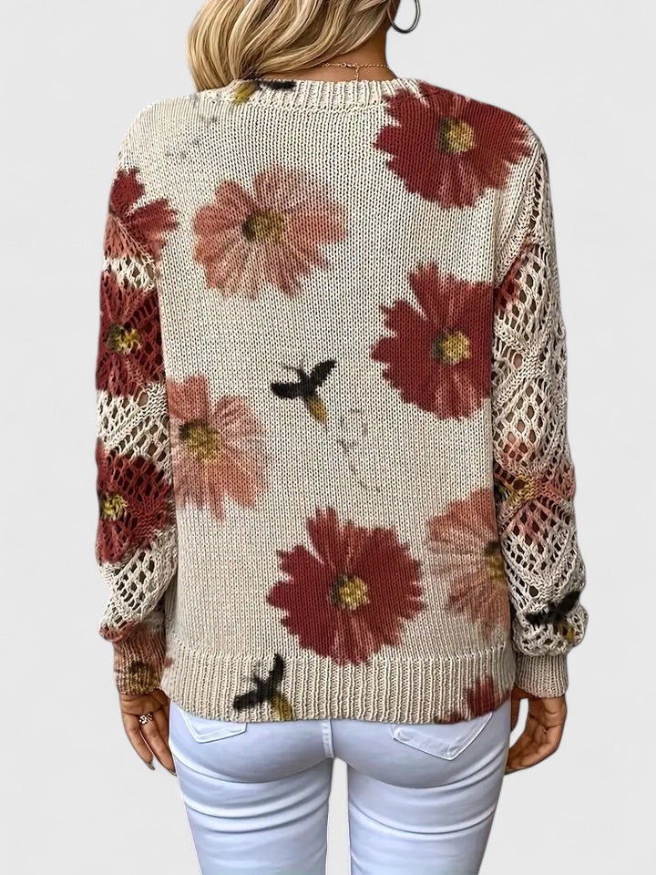 Liza | Floral Knit Lattice Sleeve Winter Cardigan