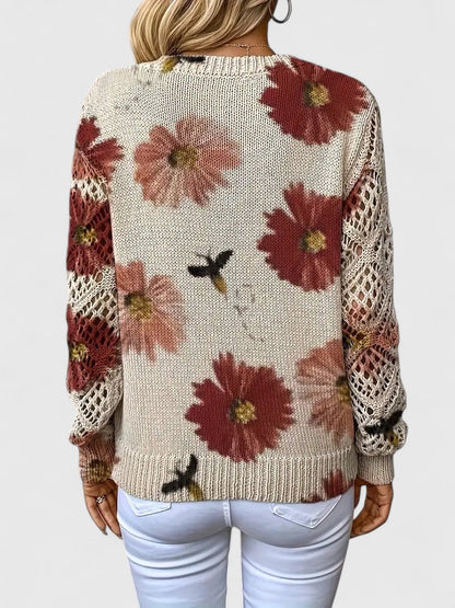 Liza | Floral Knit Lattice Sleeve Winter Cardigan