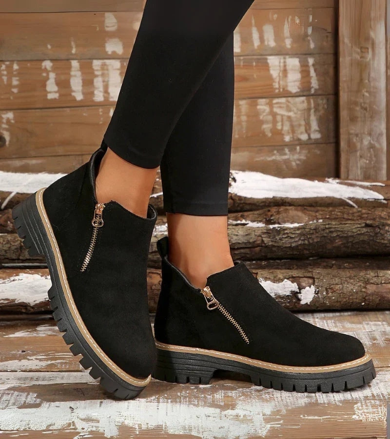 Aurelia | Platform Round Toe Side Zip Ankle Boots