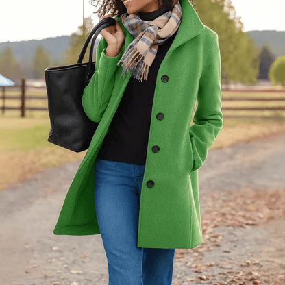 Briar | Hooded Single-Breasted Wool Coat with Side Pockets (Mid-Length)