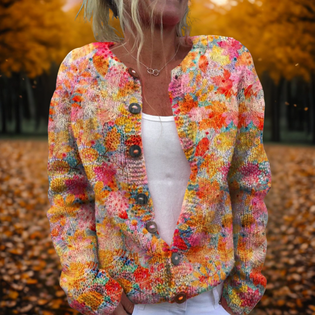 Gwen | Floral Print Open-Front Cosy Winter Cardigan